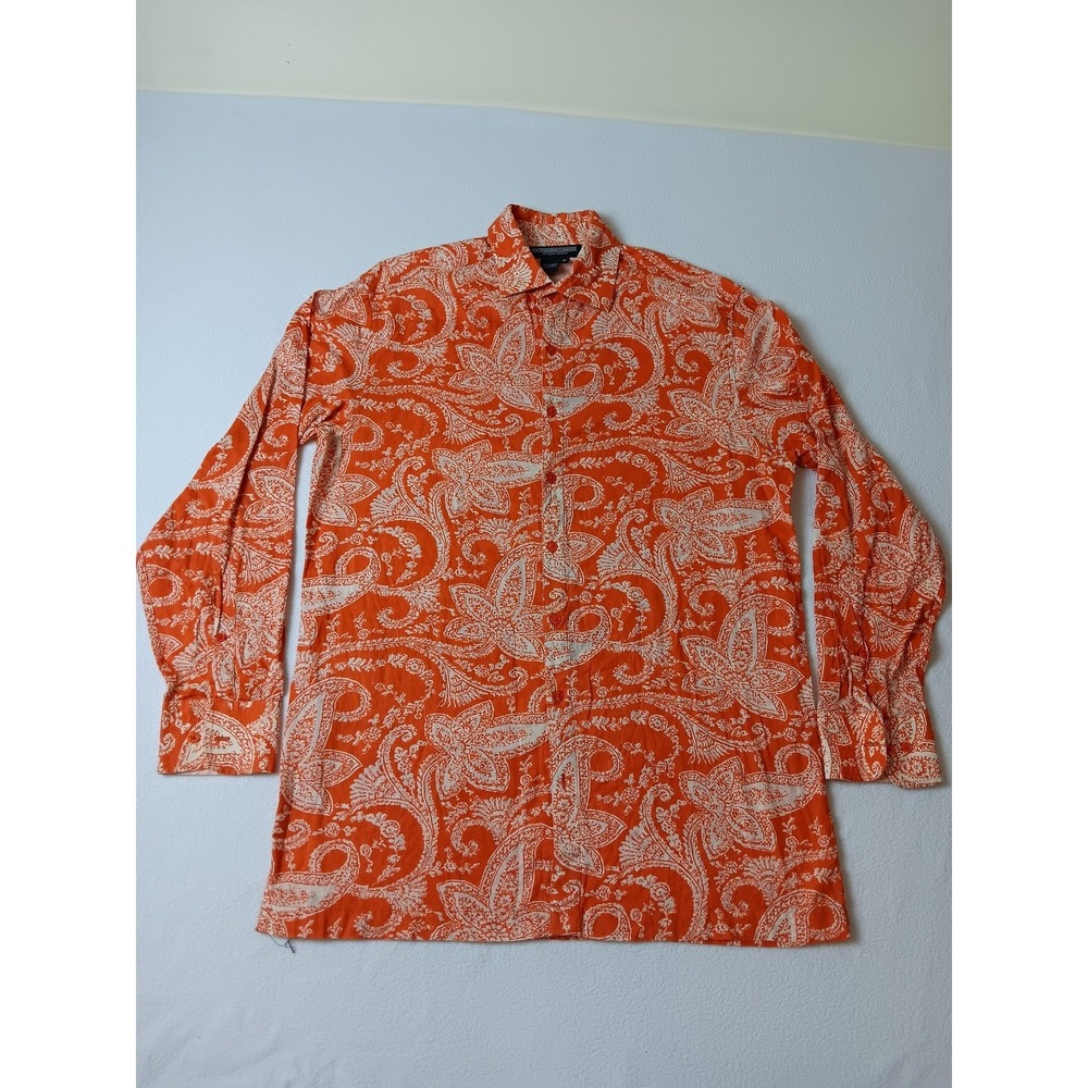 The J. Peterman Company Shirt Mens Medium Orange Paisley Button-Up Lightweight